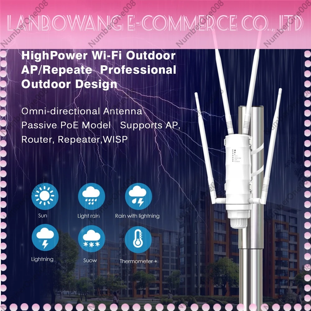 AC1200 Dual Band High Power Outdoor Router Rainproof Lightning Proof POE Powered Long Range WiFi Coverage Wireless AP