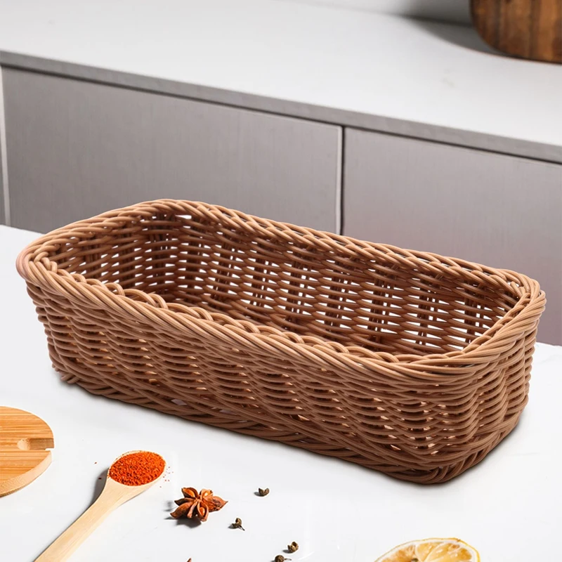 Cesta tejida para almacenamiento de cubiertos de escritorio, caja de drenaje para vajilla de restaurante, color marrón