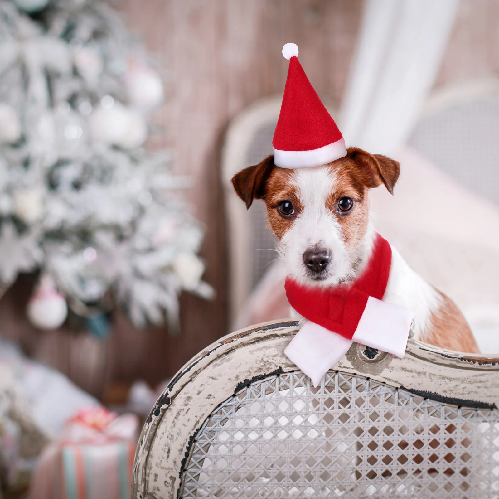 

Pet Hat Scarf Set Red Christmas Dog Cat Clothes Soft Comfortable Cosplay Party Decorative Accessories Size Hat Scarf