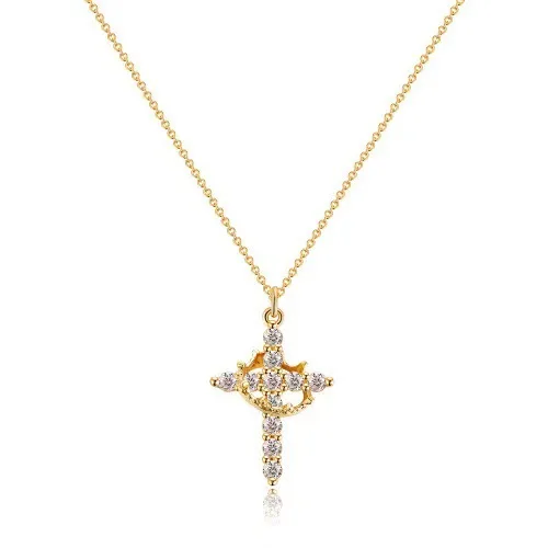 Brass Real Gold Plated, Hot Selling, Zircon Cross Personality Creative Pendant Fashion Ladies Necklace