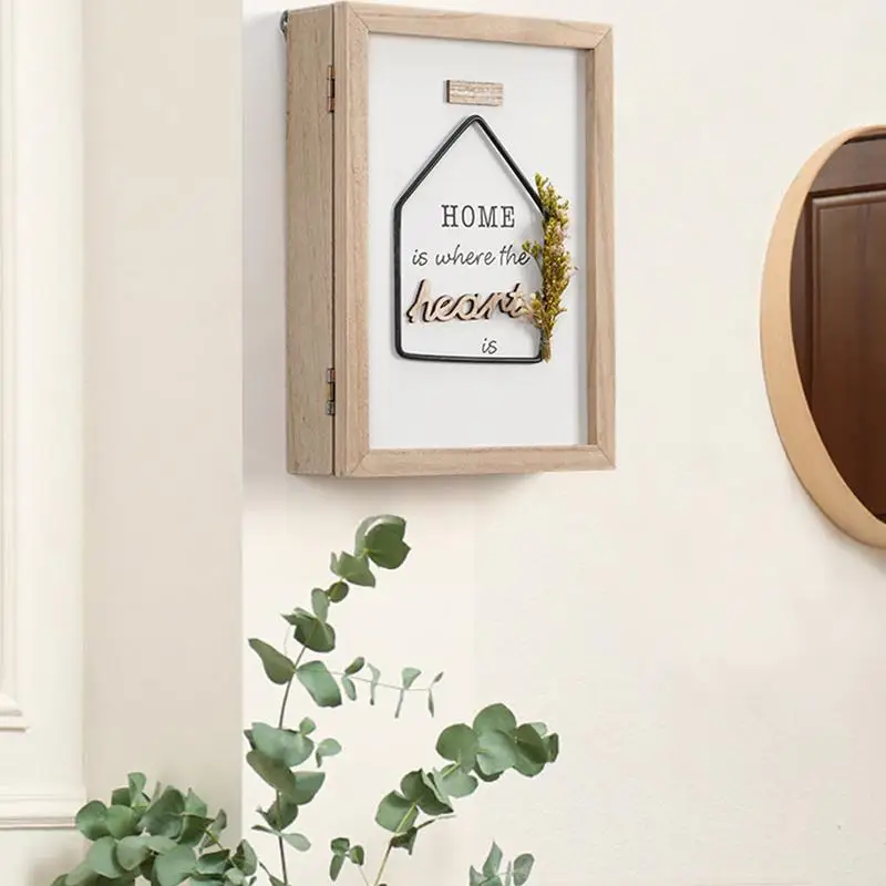 Key Box Wall Mount Unique Home Wooden Wall Key Holders Decorative Key Rack With Dried Flowers Key Storage For Kitchen Room Front