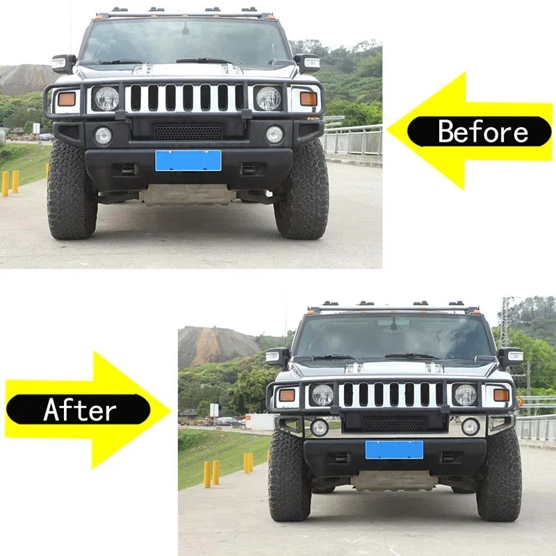 

For 2003-2009 Hummer H2 Stainless Steel Silver Car Front Fog Lamp Decorative Cover Sequin Sticker Car Appearance Accessories