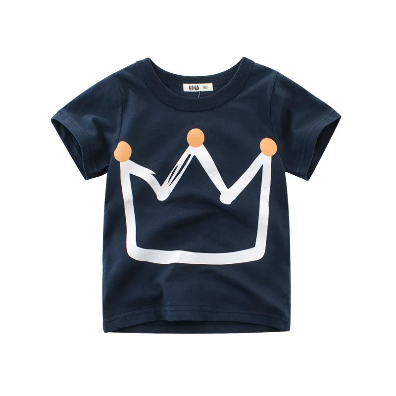 2024 Summer Brand New Boys T-Shirts Crown Print Children's Short Sleeve O-Neck Cotton Top Tees Kids Outfit 2 To 10 Years Old