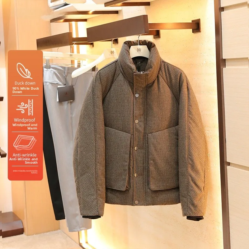 

Мужское уличное зимнее пальто с воротником-стойкой Du down Jaet, полушерстяное пальто, теплое повседневное пальто из полиэфирного волокна, 90% белое Du...