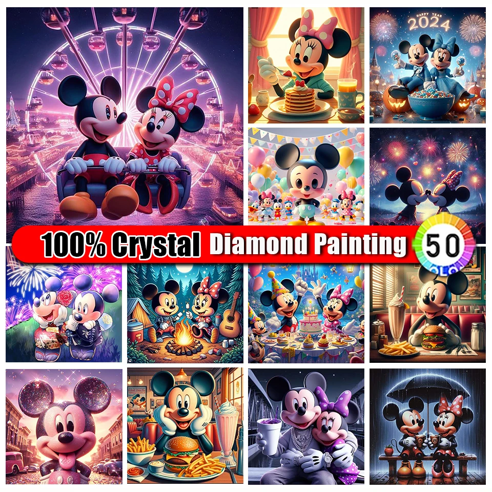 

Picture Size 100% Crystal Diamond Painting Disney Mickey Mouse Full Square Round Cross Stitch Cartoon Art Mosaic Embroidery Set