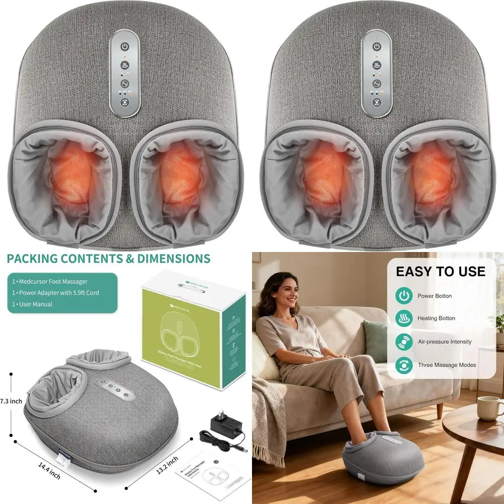 

Heated Shiatsu Foot Massager for Deep Kneading, Relieves Tired Muscles, Plantar Pain, with Adjustable Intensity for Home or Offi