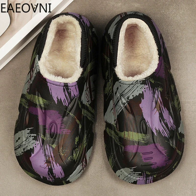 Eva Cotton Men's Slippers Winter Fashion Slipper for Men Thick Bottom Slip-on Graffiti Trendy All-match Casual Couple's Shoes