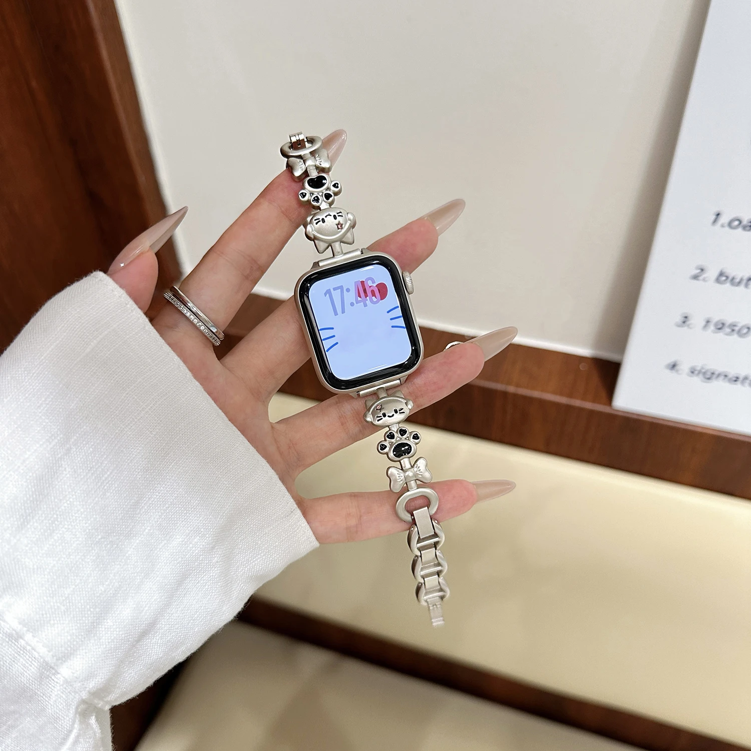 

Металлический браслет с милой кошачьей лапой и бантом для Apple Watch S10 46/45/44/42 мм, 41-38 мм, ремешок для девочек для iwatch серии Ultra 9 8 7 6 5 4