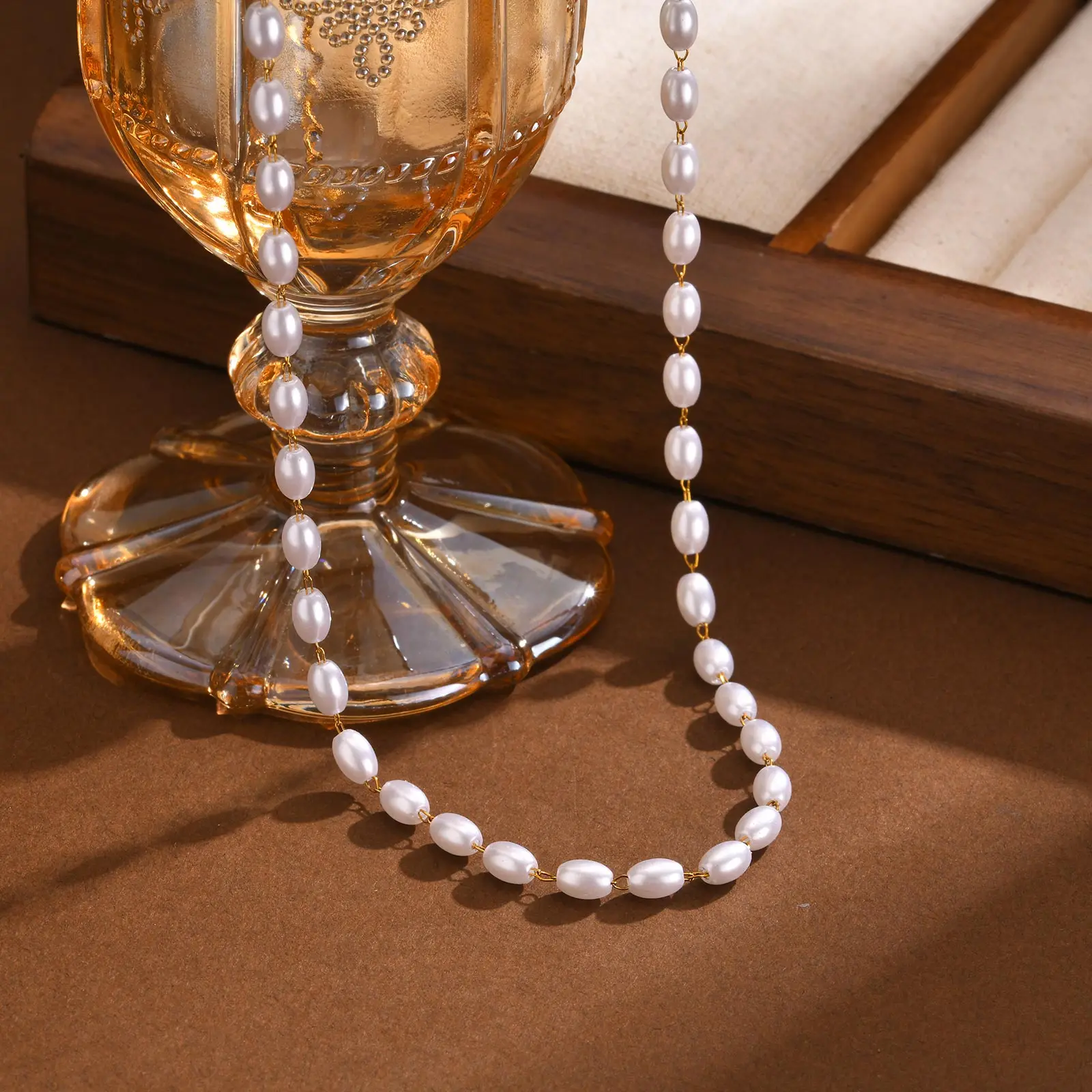 Imitation Pearl Necklace for Women, Stainless Steel Clavicle Chain, Exquisite Choker, Banquet Gifts Jewelry