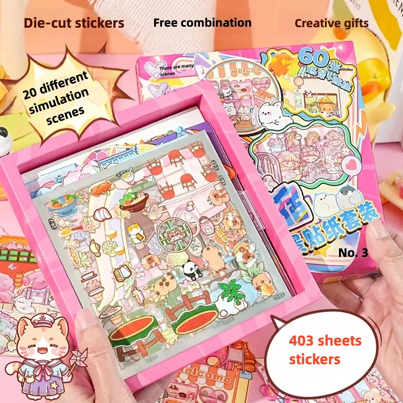 مجموعة المشهد المصغر هذه مجموعة ملصقات المناظر الطبيعية ثلاثية الأبعاد للمنزل ثلاثي الأبعاد ملصقات كاواي مصنوعة يدويًا ملصقات لطيفة