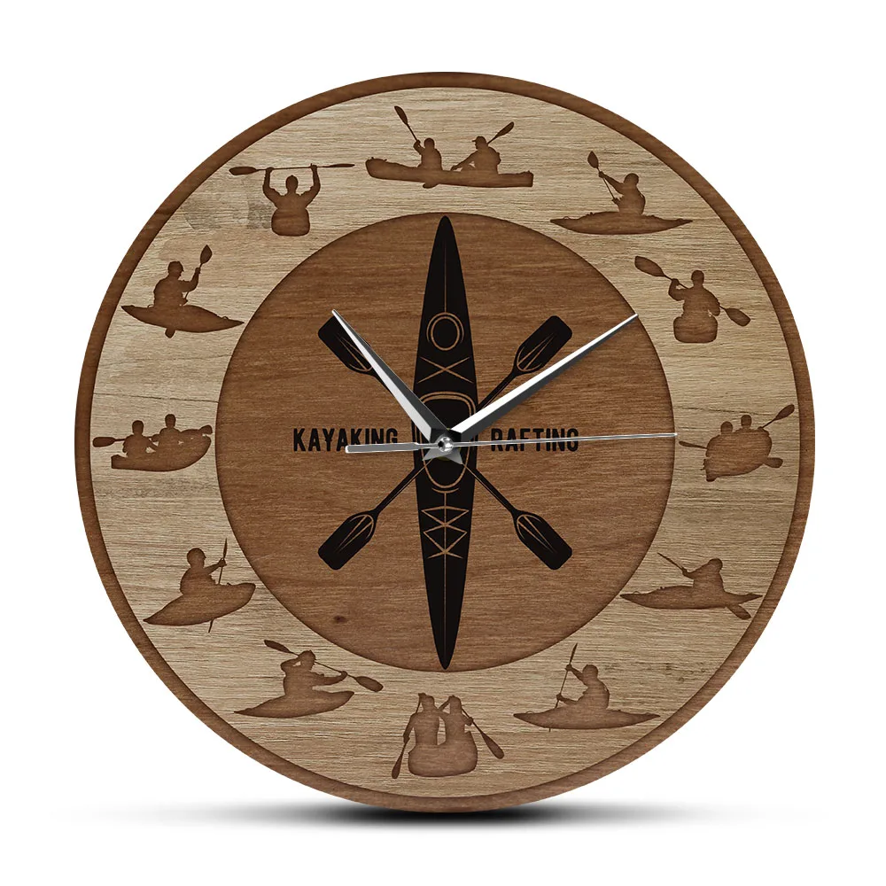 Symmetrical Kayaking Printed Wall Clock Canoeing Silent Swept Wall Watch Rafting Wall Art Outdoors Lover Kayak Enthusiast Gift