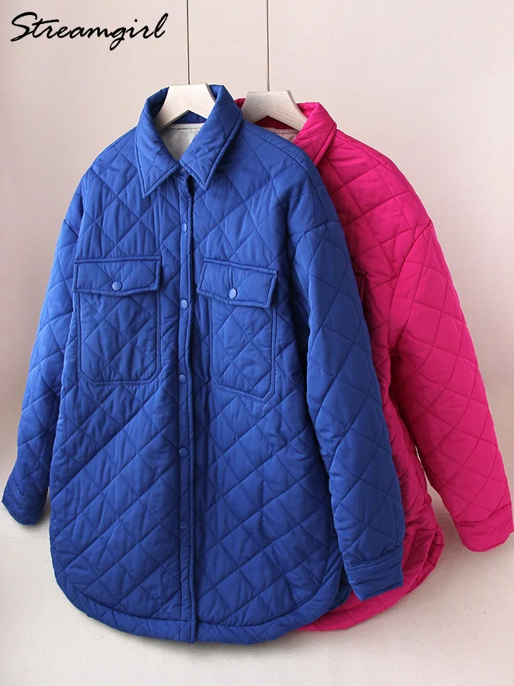 Parkas cálidas azules para mujer, abrigos de gran tamaño, abrigo de algodón de plumón verde, Chaqueta larga, rosa roja, invierno, 2022