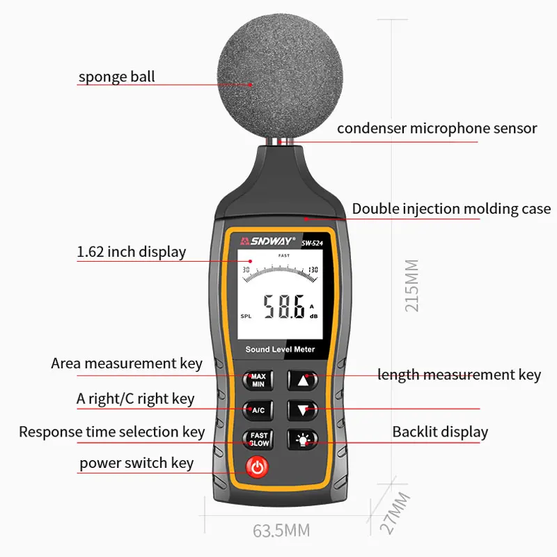 SNDWAY SW-523 misuratore di livello sonoro digitale Tester di monitoraggio Decibel strumento di misurazione della quantità rilevatore Audio di