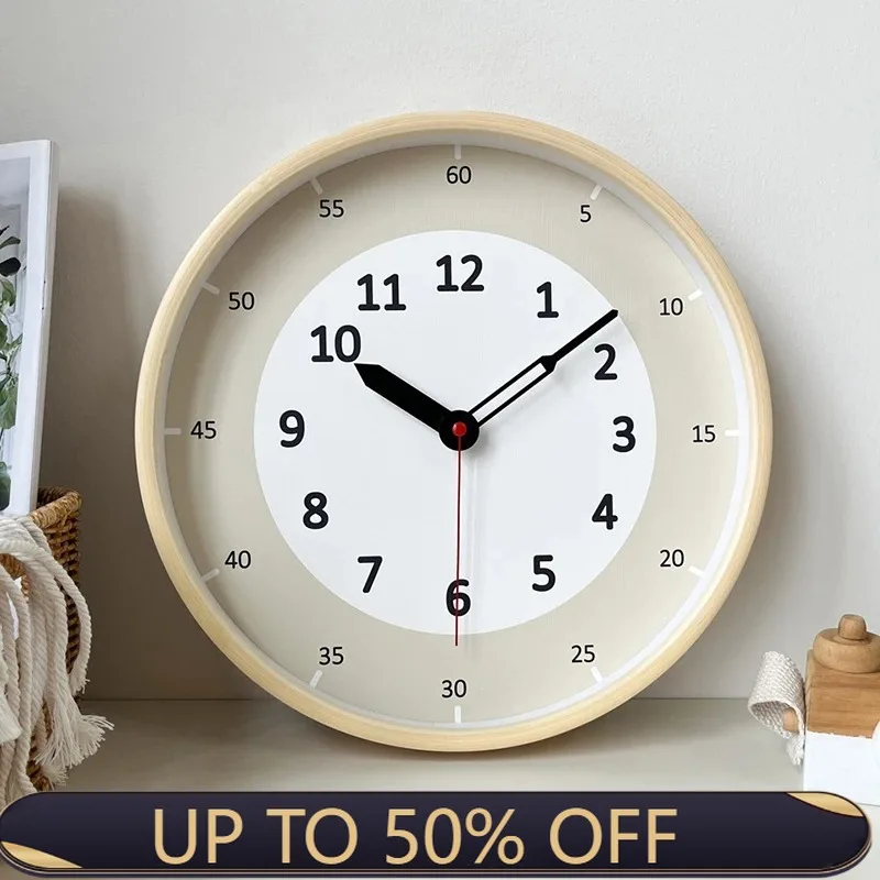 Simple Wall Clocks Modern Creative Silent Clock Living Room Study Solid Wood Clocks Early Childhood Education Cartoon Clock