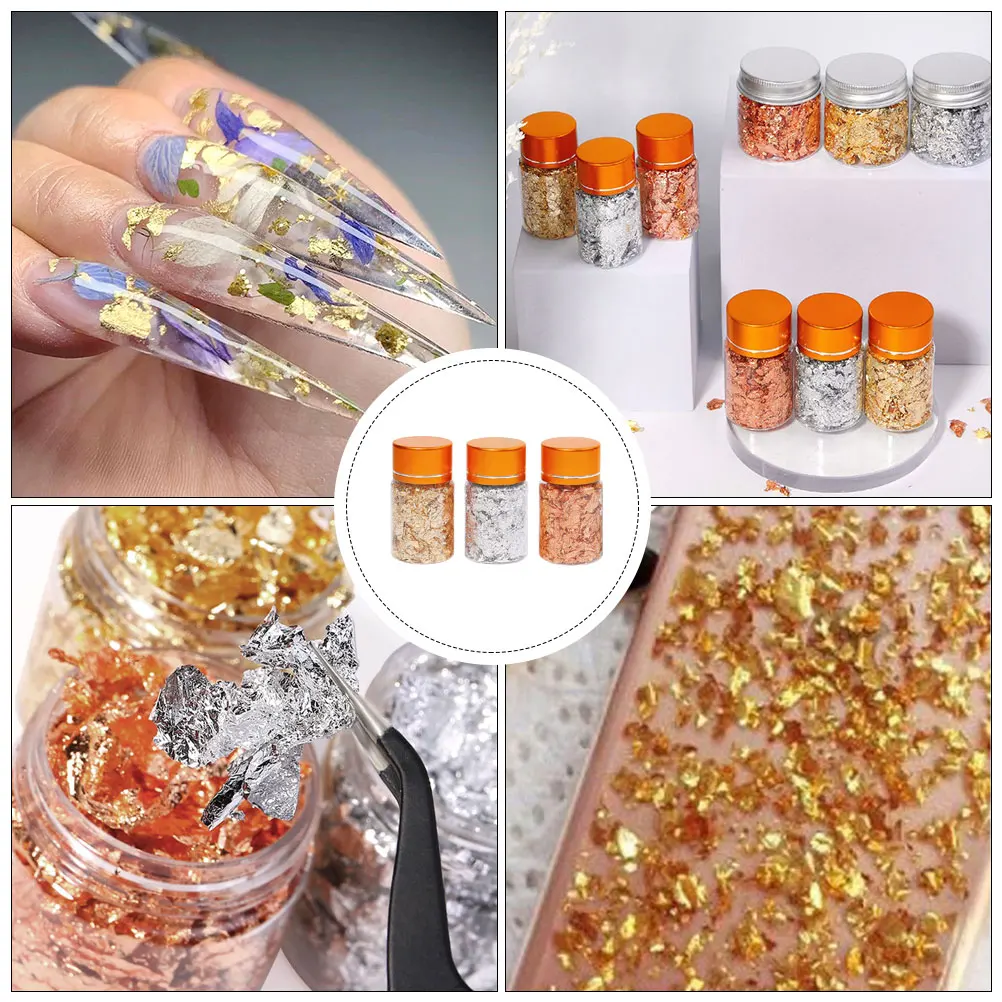 

3 Bottles Nail Broken Foil Set Flakes Sticker Baking Paper Metal Manicure Tin Decors Glitter Pieces Supplies