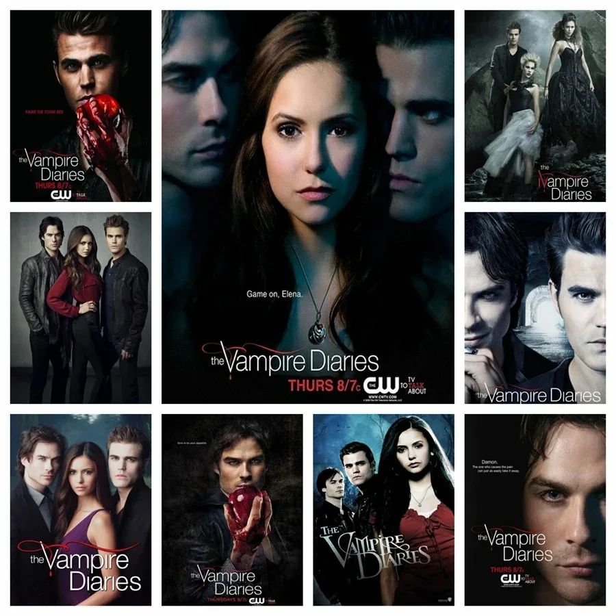Kit di pittura con diamanti fai da te The Vampire Diaries, ricamo a punto croce con personaggi dei cartoni animati Damon, Stefan, Elena, mosaico, deco