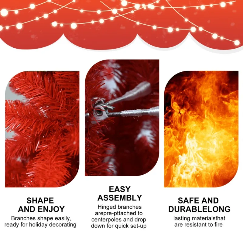 6FT Pure Red Christmas Tree 804 PVC Tips Hinged Branches Easy Setup Stable Metal Stand Bold Holiday Decor