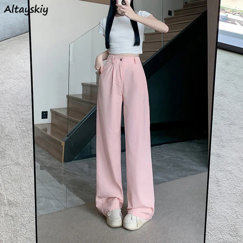 

Pink Jeans Women Aesthetic Baggy High Waist Trousers Pockets Sweet Girls Daily Fashion Design All-match Streetwear Personality