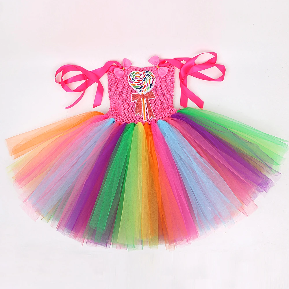 Baby Girls Rainbow Candy Tutu Dress Lollipop Birthday Costume for Kids Christmas Halloween Princess Dresses Outfit Child Clothes