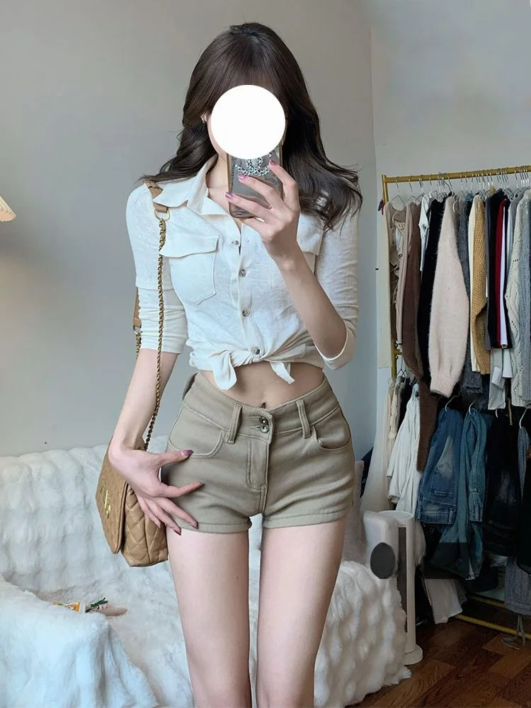 

High Waist Slim Fit Denim Shorts Women's Summer New Style American Hot Pants plus Size High Waist Wide Leg Jeans Pure Color