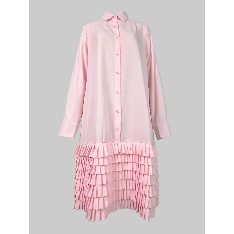 Tuhle 100% algodão vestidos femininos senhora do escritório sólido em camadas turn down collar manga longa botão elegante mini vestido 2025 160763