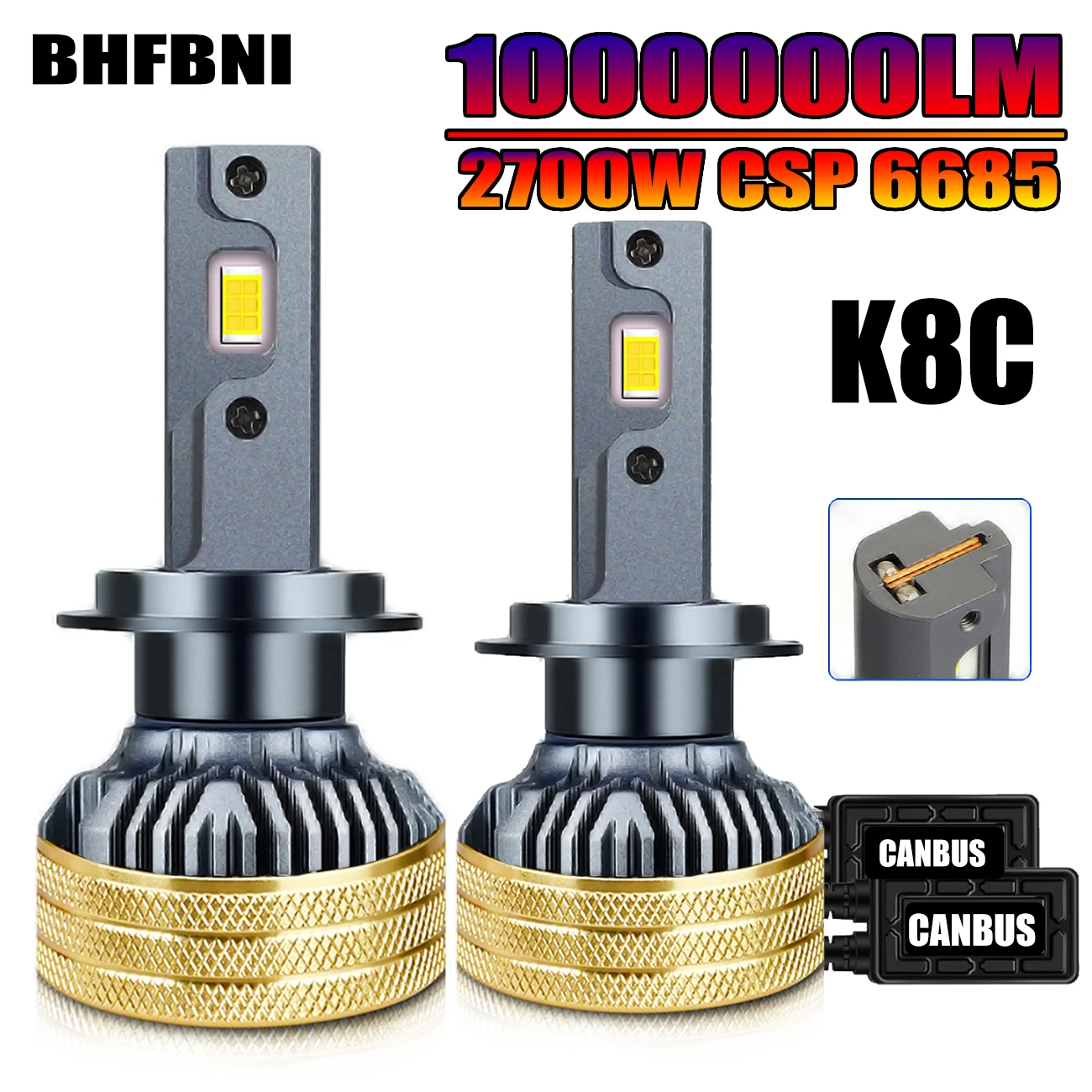

BHFBNI TOP K8c H7 Светодиодная автомобильная лампа 2700Вт 6500К 1000000 LM HB3 9005 9006 H1 H8 H4 H11 H9 Светодиодные фары Canbus Противотуманные фары CSP 6685