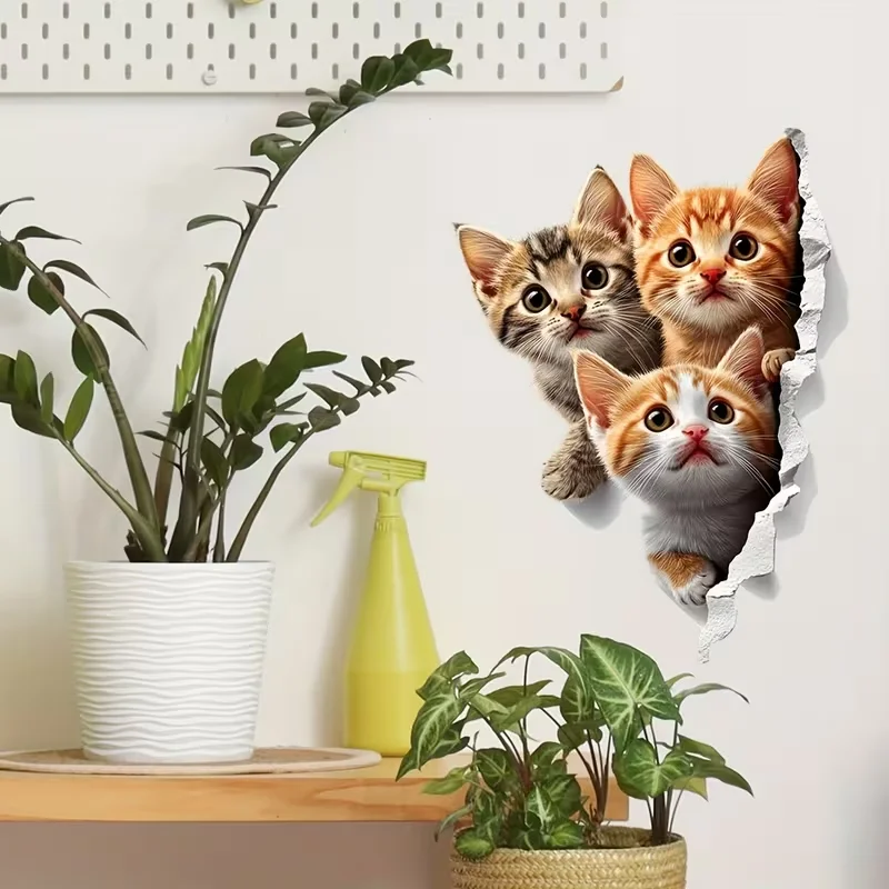 1pc Wall-Breaking Cute Kitten Wall Sticker Self-Adhesive,Suitable for Living Room, Kids Room, Bedroom, A Fun Gift for Cat Lovers