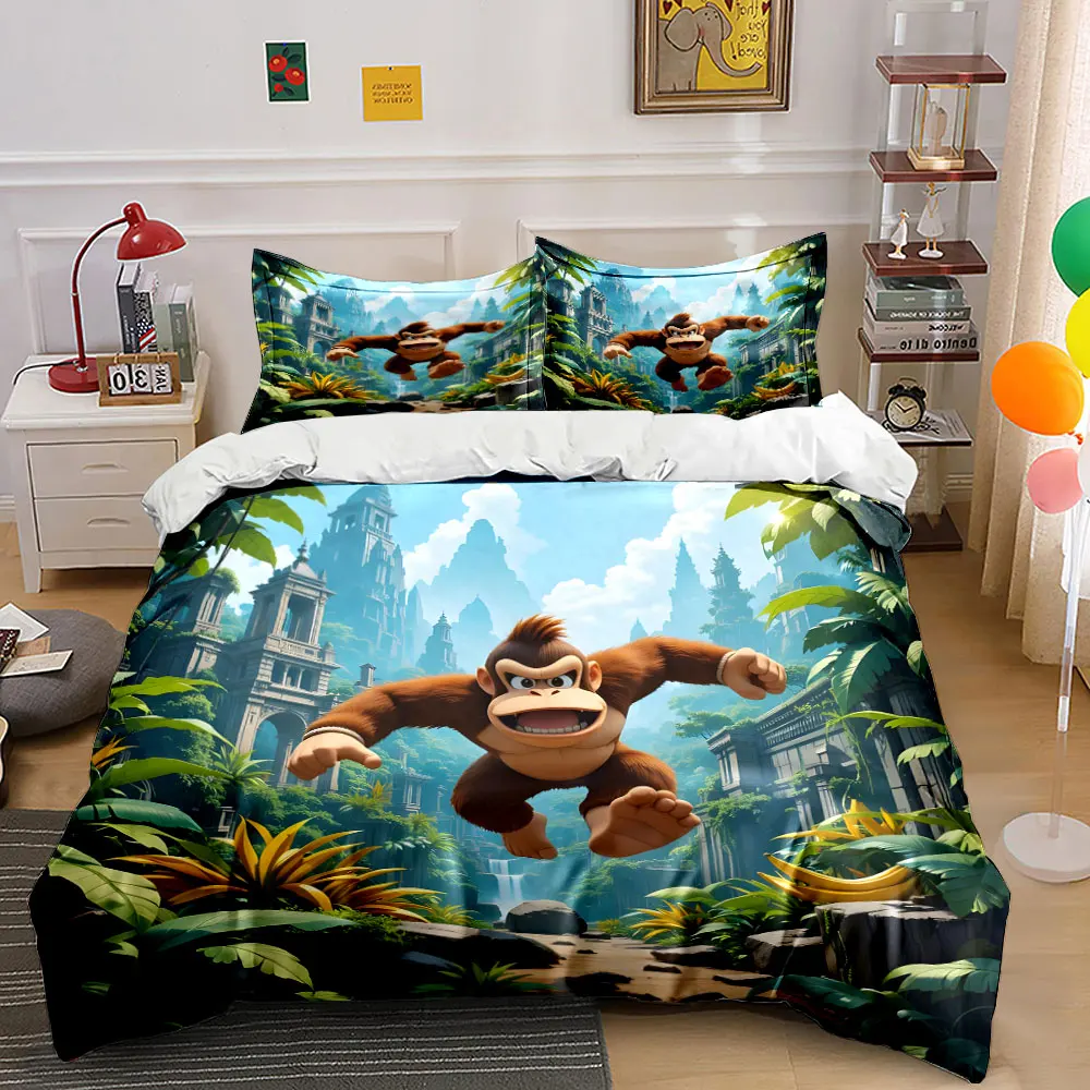 Gorilla leaping in ancient jungle Print Bedding Set 1 Duvet Cover 2 Pillowcases for Adult and Children Luxury Gift Full Size