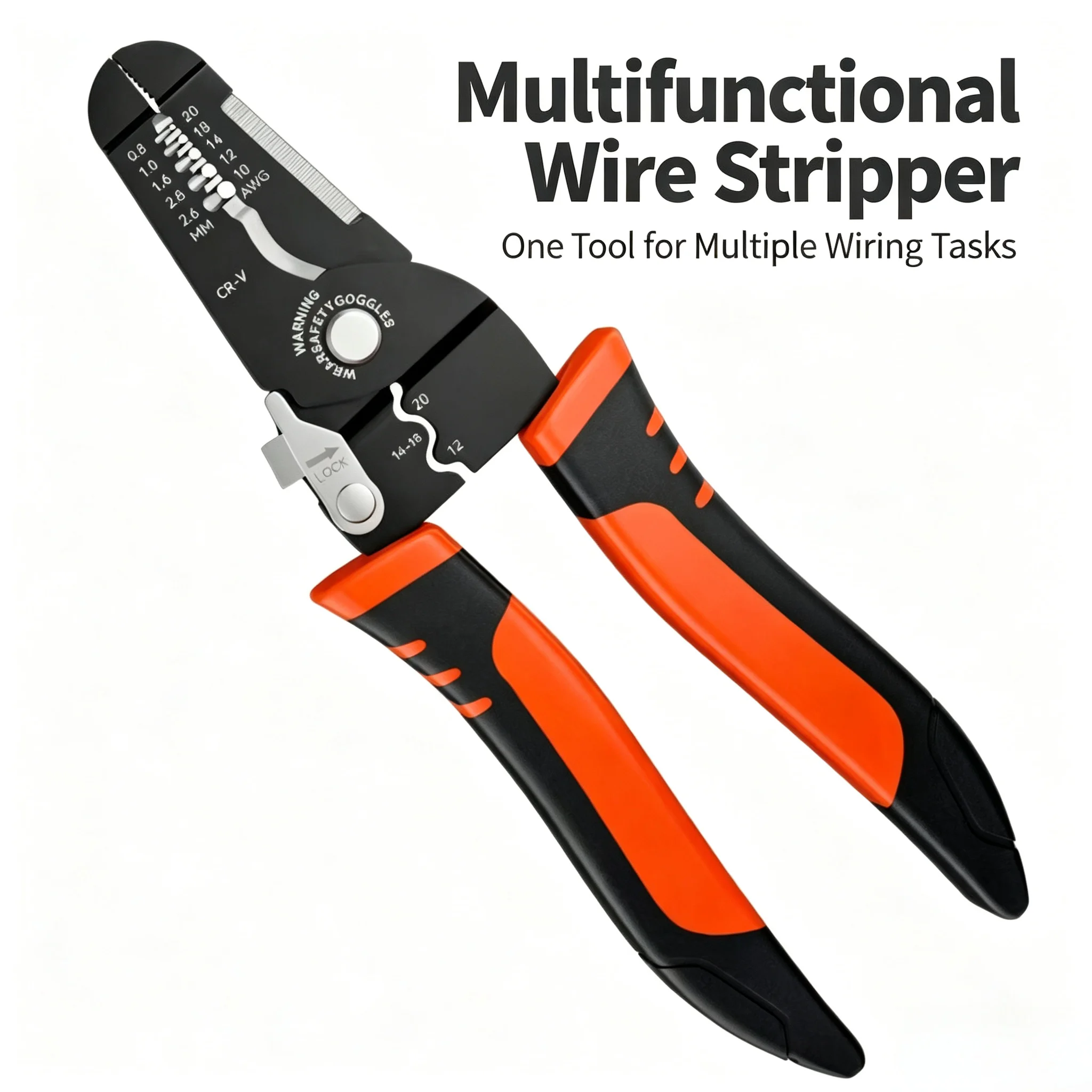Industrial Multifunctional Wire Stripper Crimper Wire Cutter, High Hardness Cable Stripping Peeling Crimping Pliers Safety Lock
