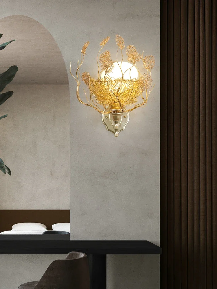 Creative Bird Nest Glass Egg LED Wall Lamp Designer Sconce for Kids Bedroom Restaurant Cottage Decor