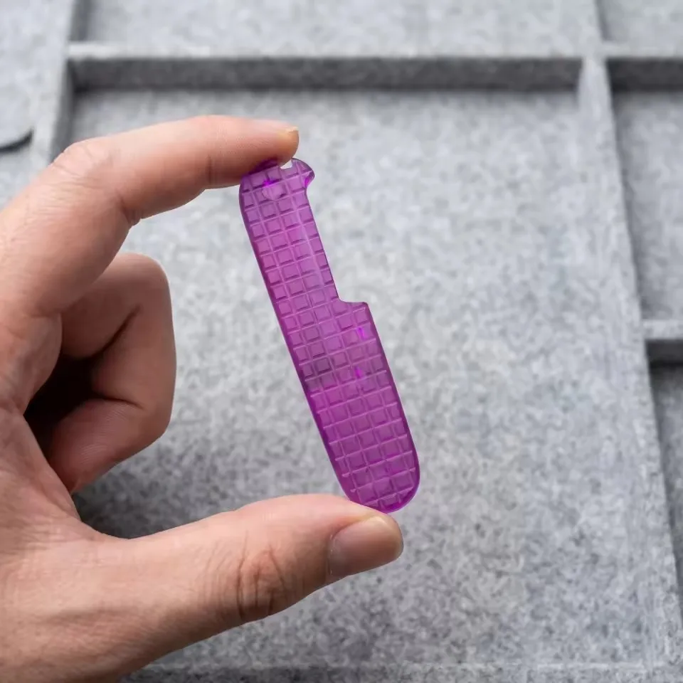 1 Pair Custom Purple Transparent Acrylic Checkered Pattern Handle Scales for 91mm Victorinox Swiss Army Knives