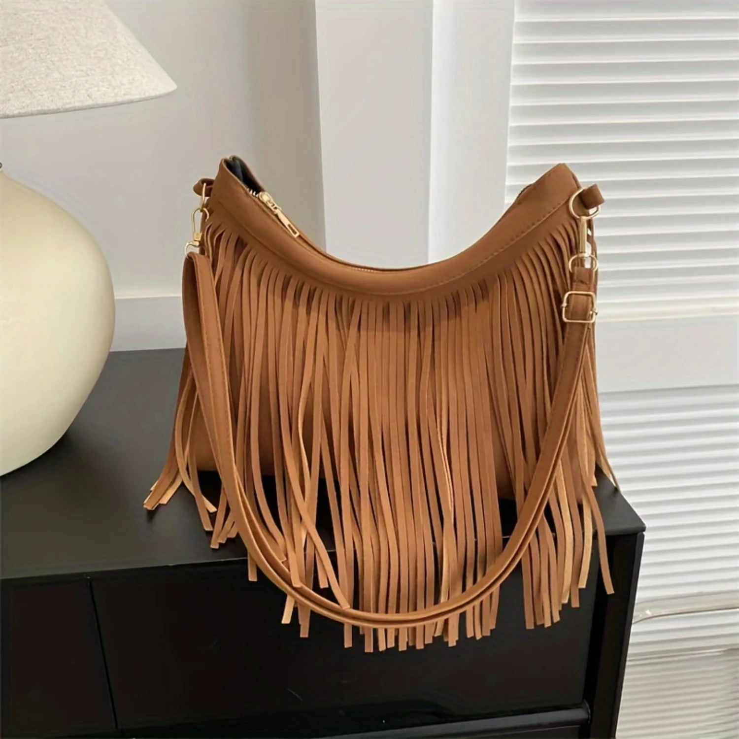 Vintage Fringe Crossbody Bag, Retro Bohemian Shoulder Bag, Women's Hippie Handbag & Tote Purse