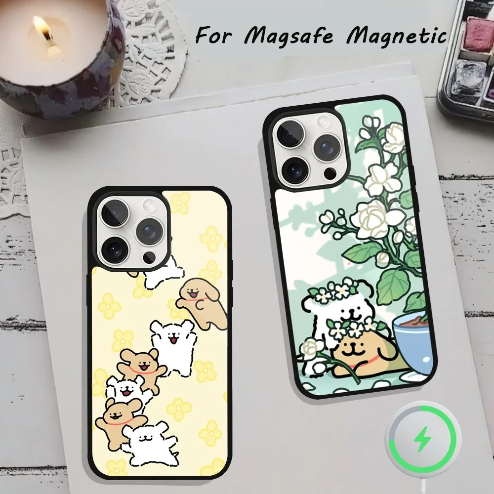 Cute line puppy Maltese Dog Phone Case  For iPhone 15 12 13 14 11 Pro Plus Max Magsafe Magnetic Wireless Charging shell