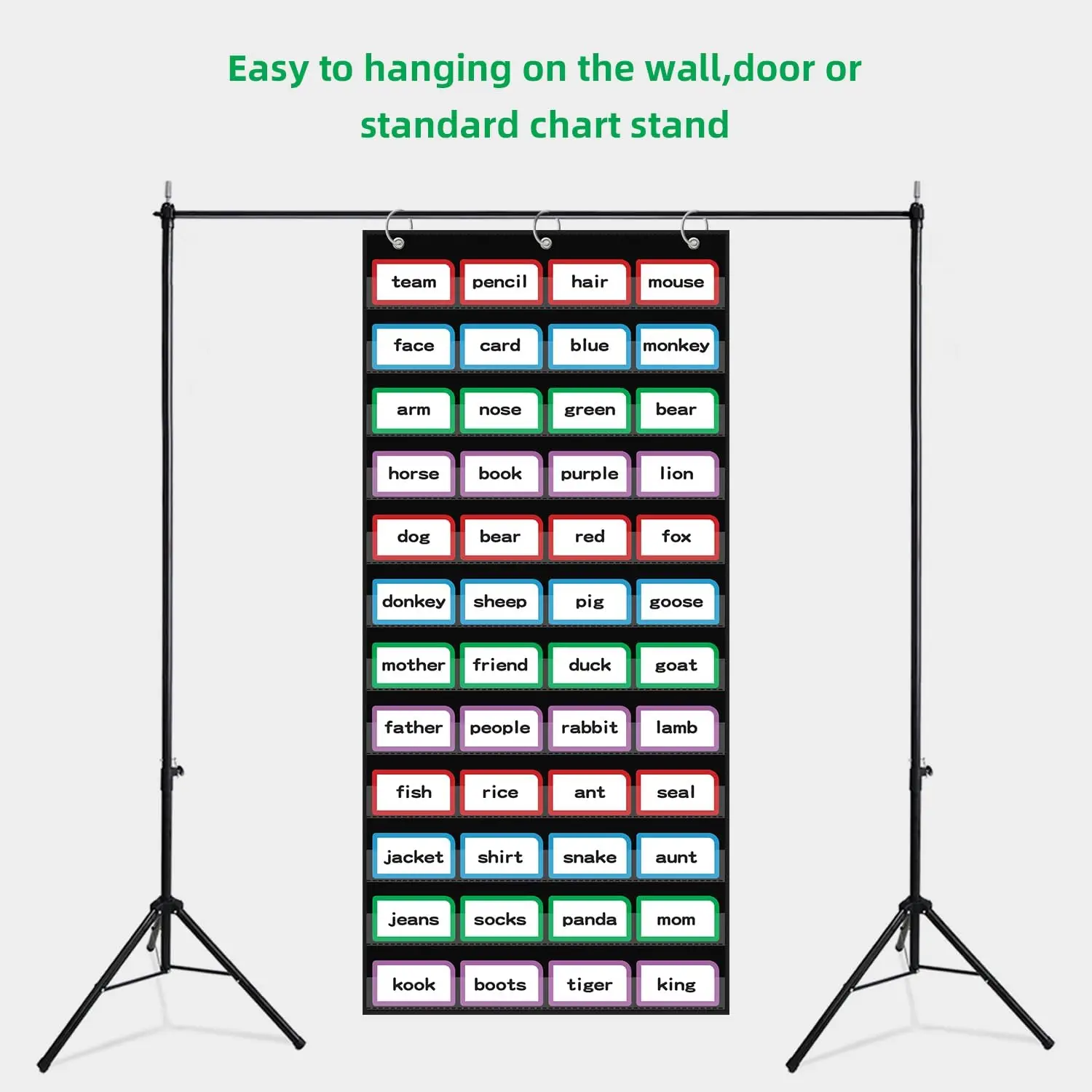 مخطط جيب لكلمات الفصل الدراسي مع 12 جيبًا شفافًا، مخطط جيب قياسي أسود للفصل الدراسي والمنزل لشرائط الجملة