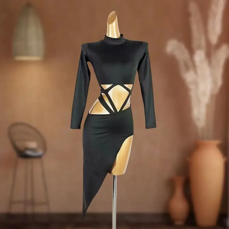 مثير الجوف خارج فستان رقص اللاتينية الكبار تشاتشا المنافسة زي حفلة موسيقية السامبا الرقص الملابس اللاتينية ممارسة ارتداء VDB6538