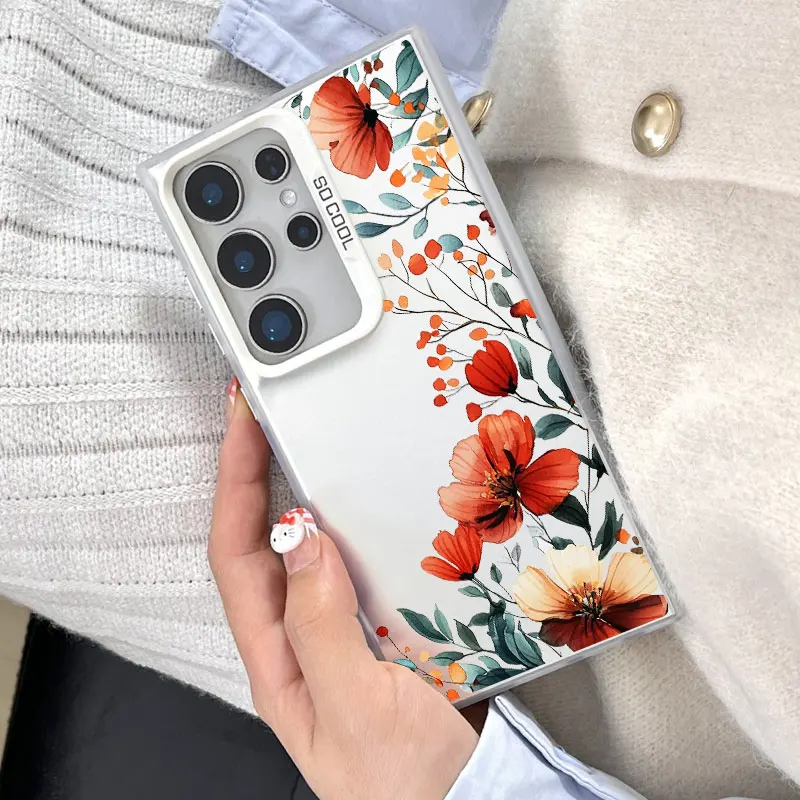 

For Samsung Galaxy S24 S23 Ultra Plus FE S25 S22 Ultra Plus S21 FE Laser Phone Case Elegant Fresh Floral Pattern Painted Covers