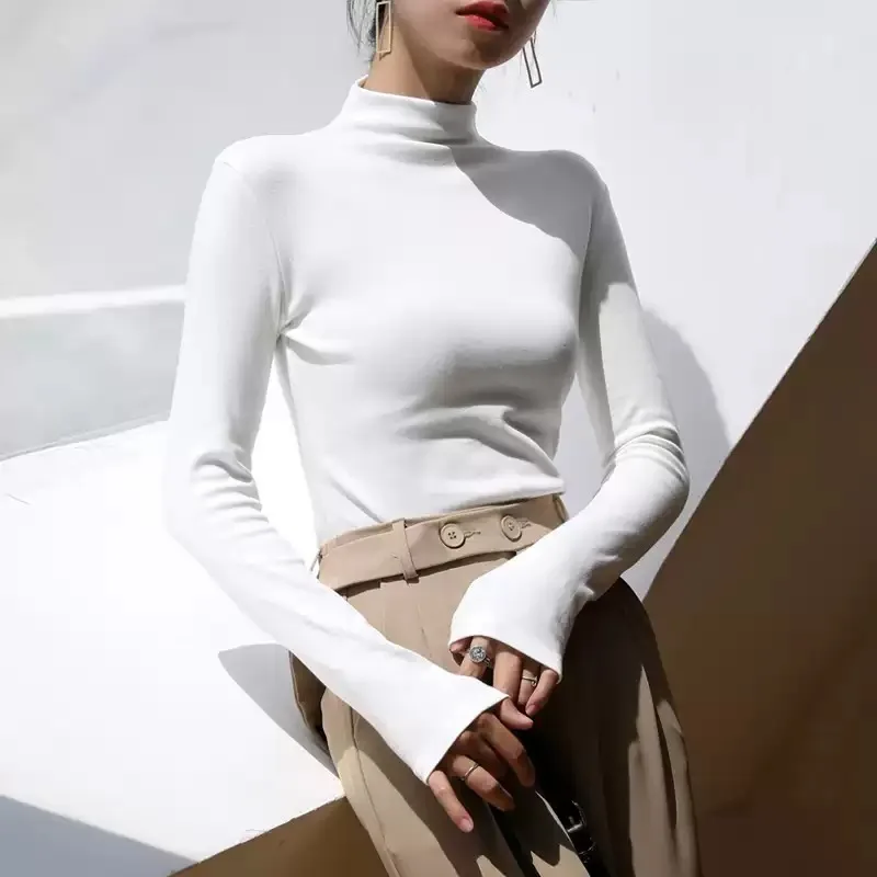 Turtleneck Long Sleeve Top for Women Korean FashionModalT-shirt Autumn WinterCasualTops Soft and Comfortable Shirt for Women2025