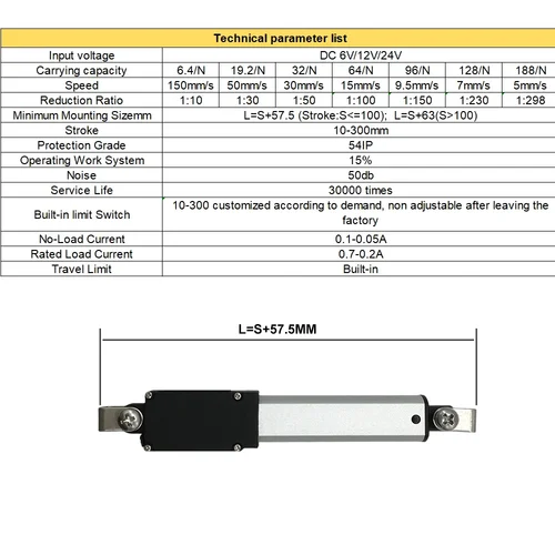 Imagen 2 del producto Micro actuador de empuje lineal, Mini cilindro eléctrico, varilla de empuje DC12V 6.4-188N, Motor alternativo, automatización remota, Mini ascensor