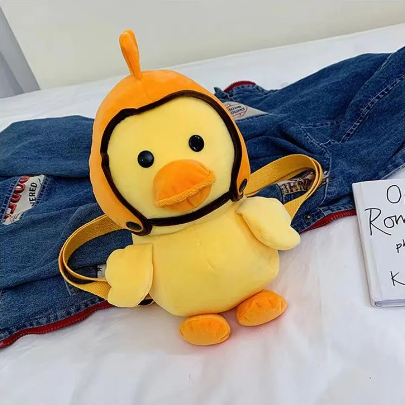 30cm kleine gelbe Ente Plüsch Rucksack Kawaii Tier Ente mit Helm Stofftier niedlichen weichen Schult asche Jungen Mädchen Geschenke