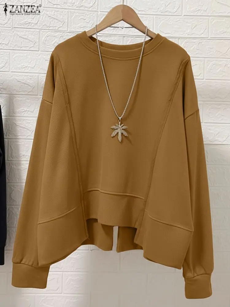 ZANZEA بلوزات نسائية عصرية بأكمام طويلة بلون سادة بلوفرات شتوية غير رسمية لخريف 2025 بلوزة فضفاضة ملابس خروج #4