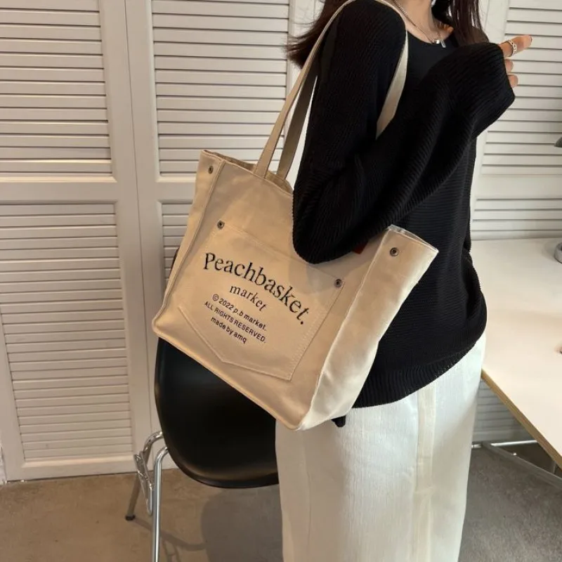 Large Capacity HAndBag Women\'s 2023 New Korean Version Niche Print Tote Bag Versatile Canvas College Student Class Shoulder Bag