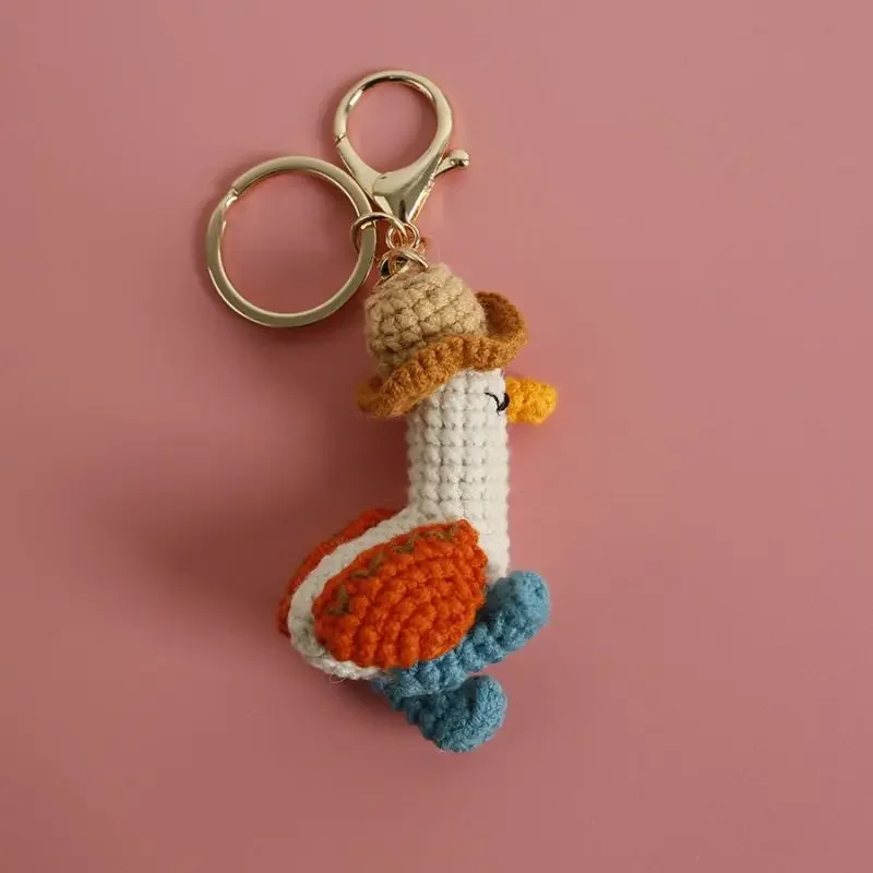 Funny Duck Crochet Keychains Cartoon Duck Doll Knitting Keyrings For Car Keys Cute Knittied Duck Keychain Wholesale Accessories