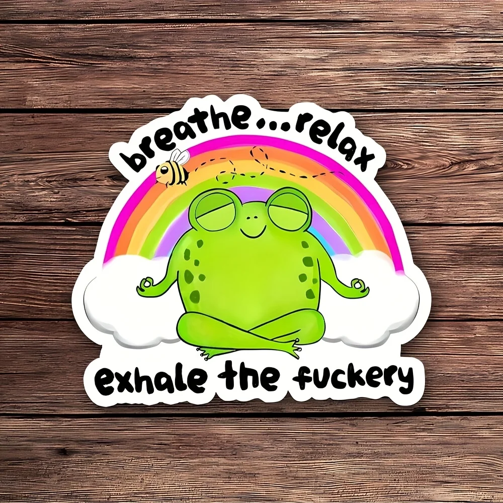 1PC Humorous Frog Meditation Car Sticker, "Breathe Relax" Decal for Cars, Cool Accessory to Make Your Automobile Stand Out