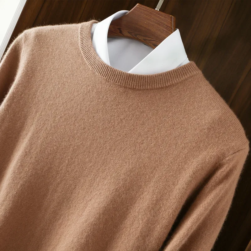 Autumn and Winter Sweater Men's Round Neck Big Size Loose Pullover Solid Color Cashmere   V-neck Underlay Knit A87