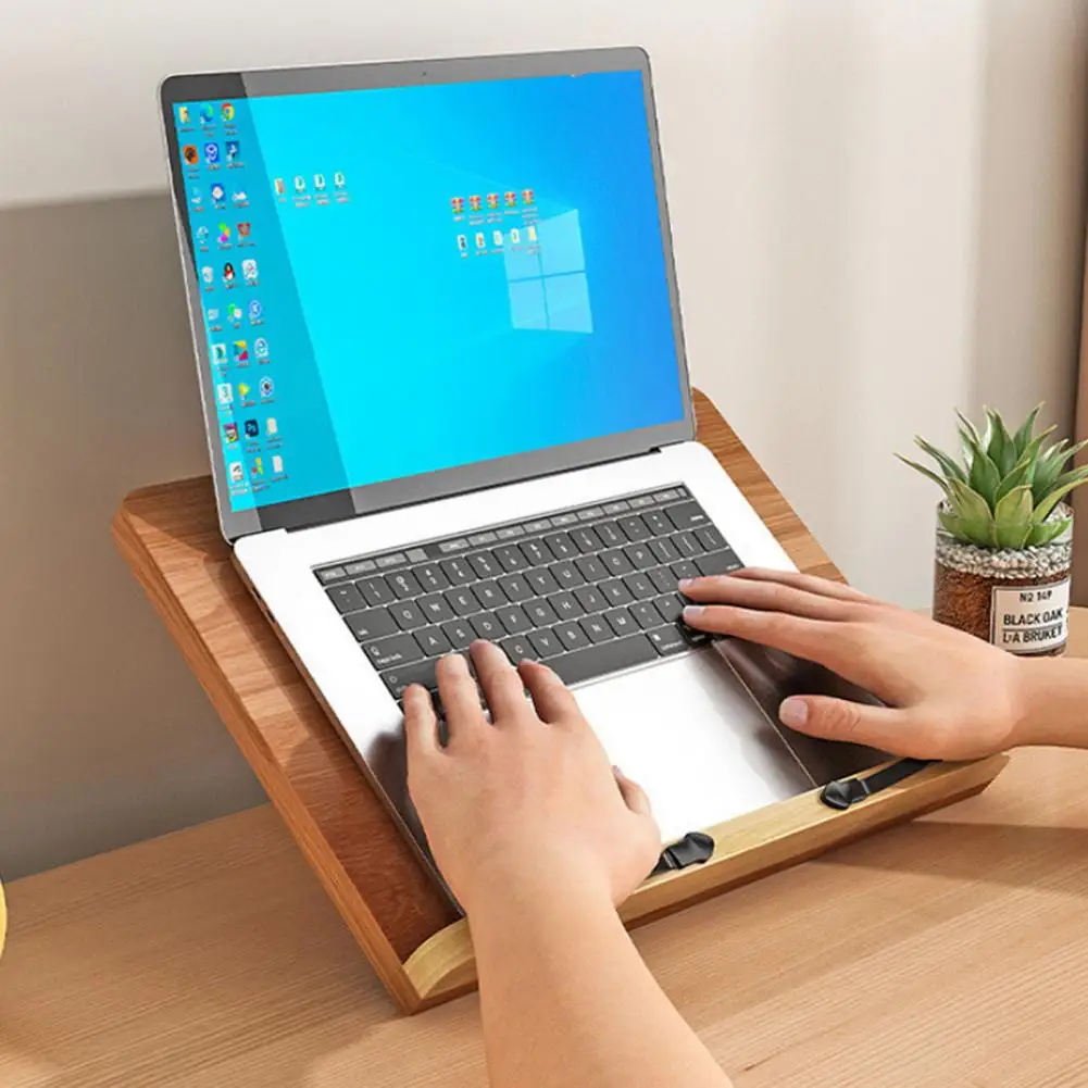 Wooden Desktop Book Holder 8 Levels Adjustable Reading Holder with Page Clip Music Score Cookbook Recipe Laptop Tablet Holder