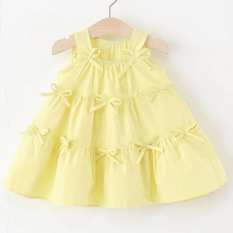 

Summer Little Girl Clothes Korean Fashion Cute Bow Sleeveless Princess Toddler Dress Baby Dresses Kids Boutique Clothing B057