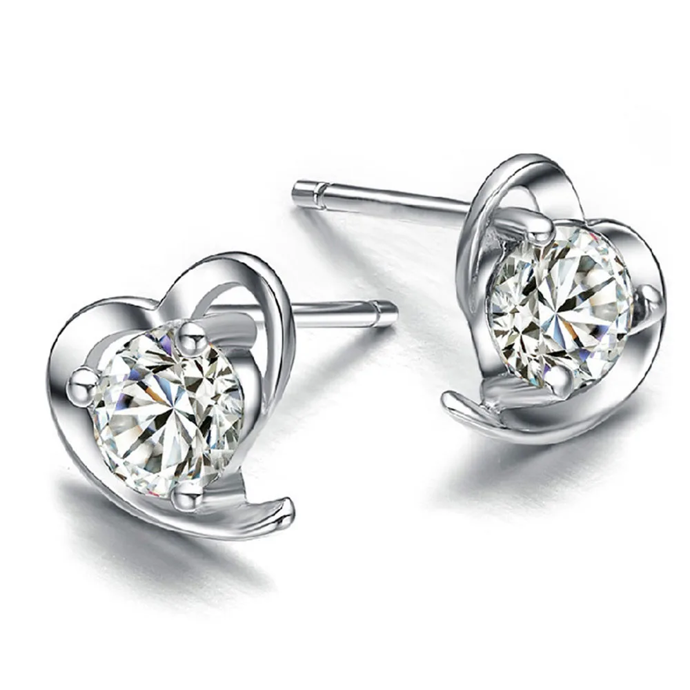 

925 Sterling Silver Simple Luxury Exquisite Heart-Shaped Zircon Earrings for Women's Fashion Wedding Party Jewelry