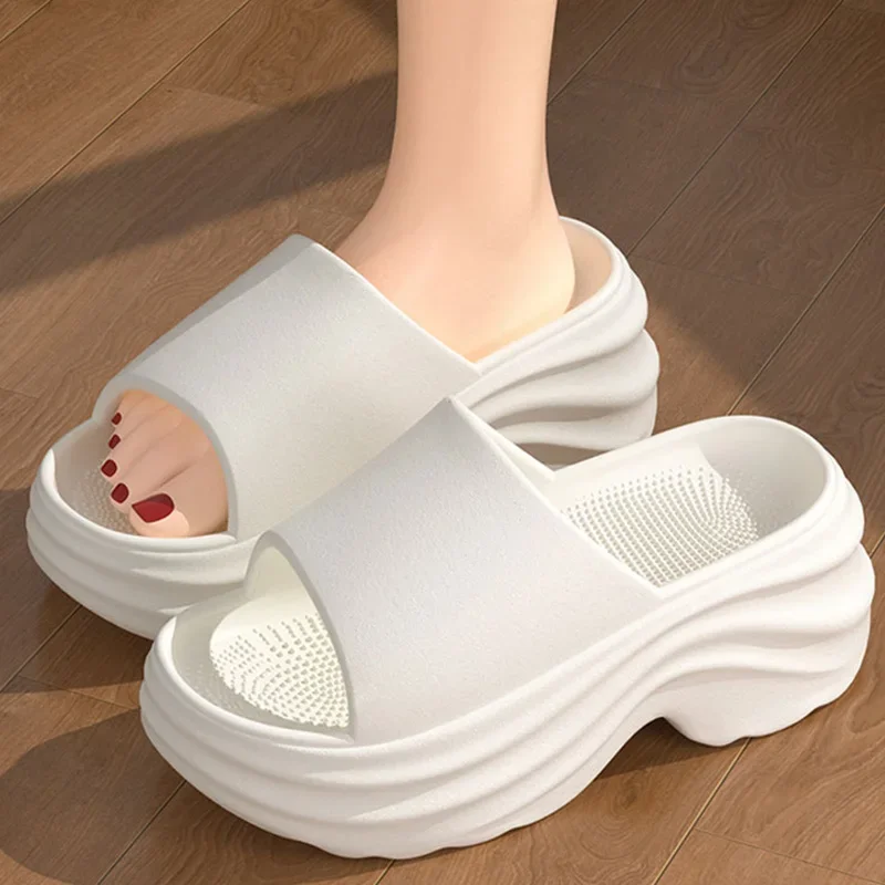 Thick Bottom Platform Solid Color Eva Slippers for Woman Summer New Soft Sole Wedge Heel Slippers Woman Height Increaseing Slide view 2