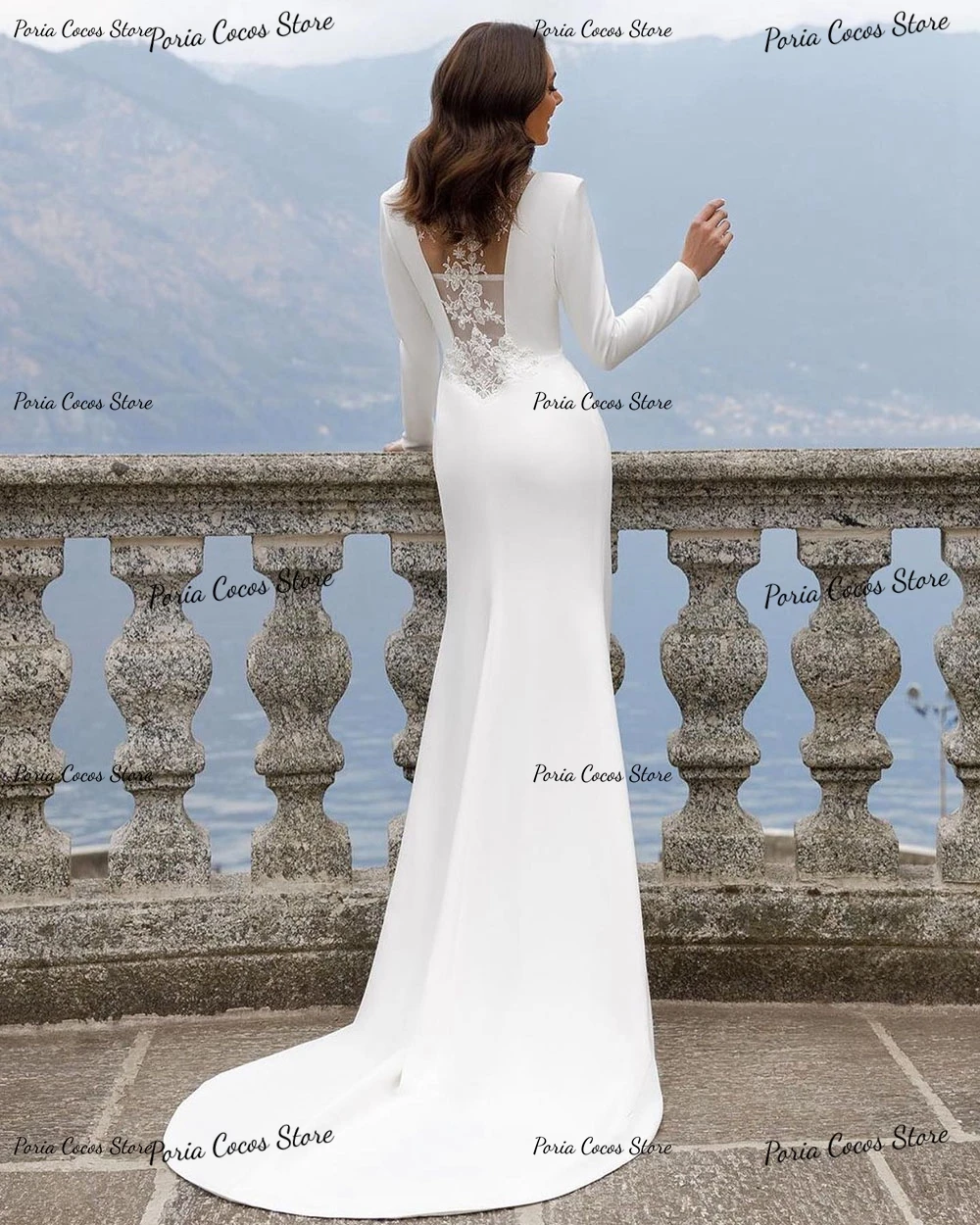 Customized Long Sleeve Wedding Dresses Sweetheart Neck Lace Mermaid Dress High Slit Bride Gown Elegant Solid Color vestidos de n