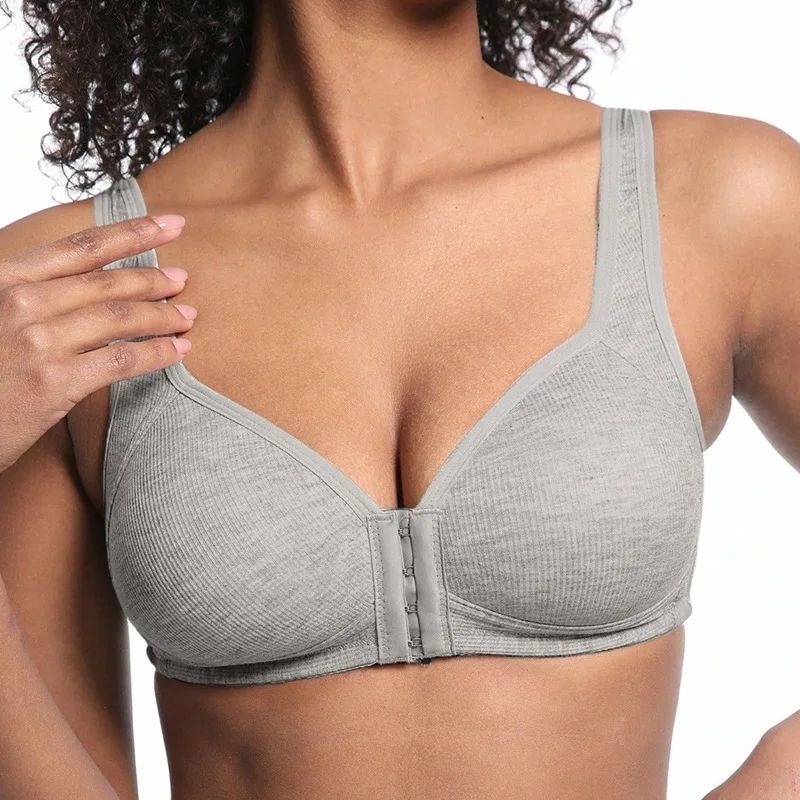 

1/2PCS Thin Front Button Bra Small Gathering Non-underwire Bras Solid Cotton Considerate for Middle Aged and Elderly Individual